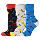 Mysocks kids 3-pair crew socks pack featuring fun shark and banana patterns