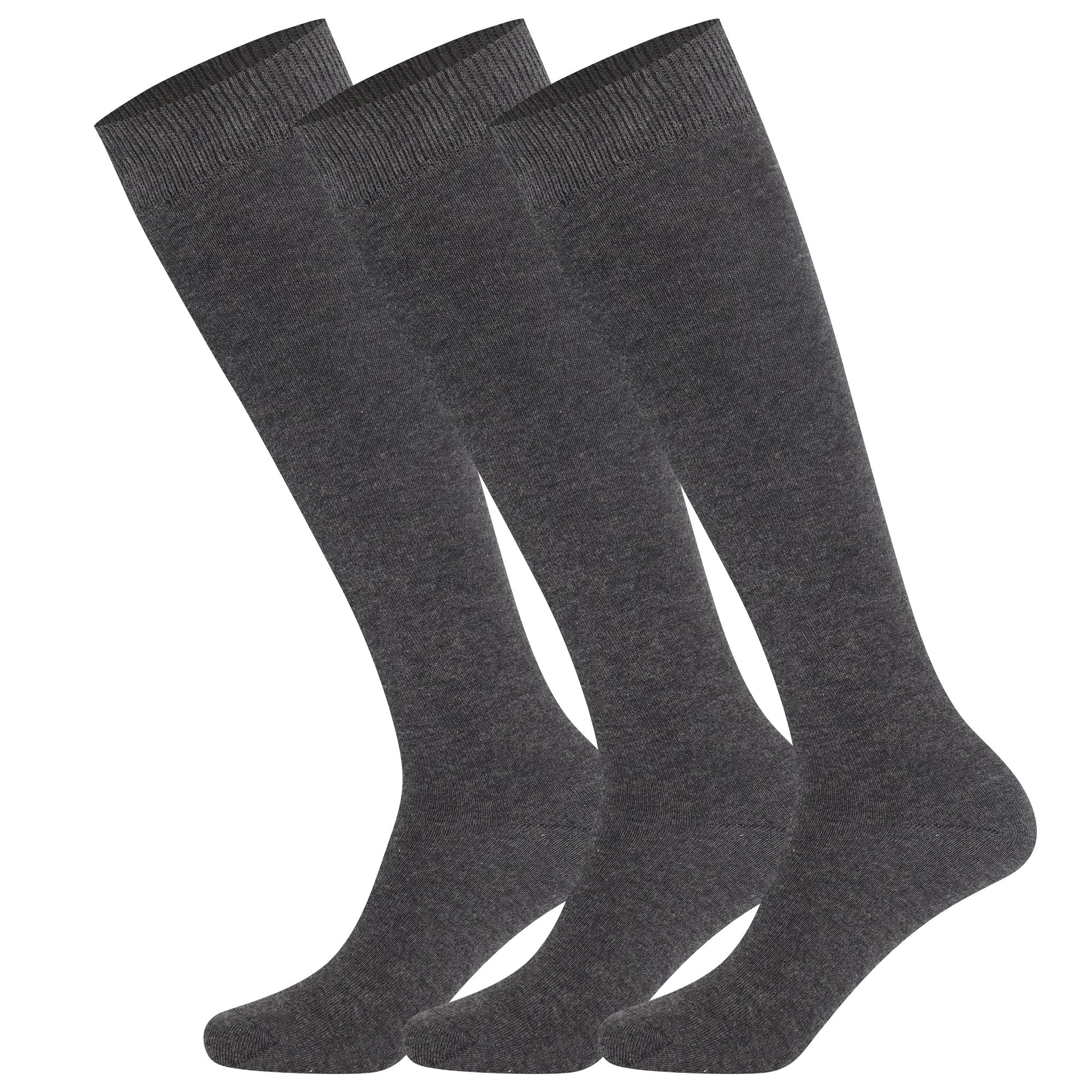 3 pairs of anthracite Mysocks plain kids knee-high socks made from combed cotton.