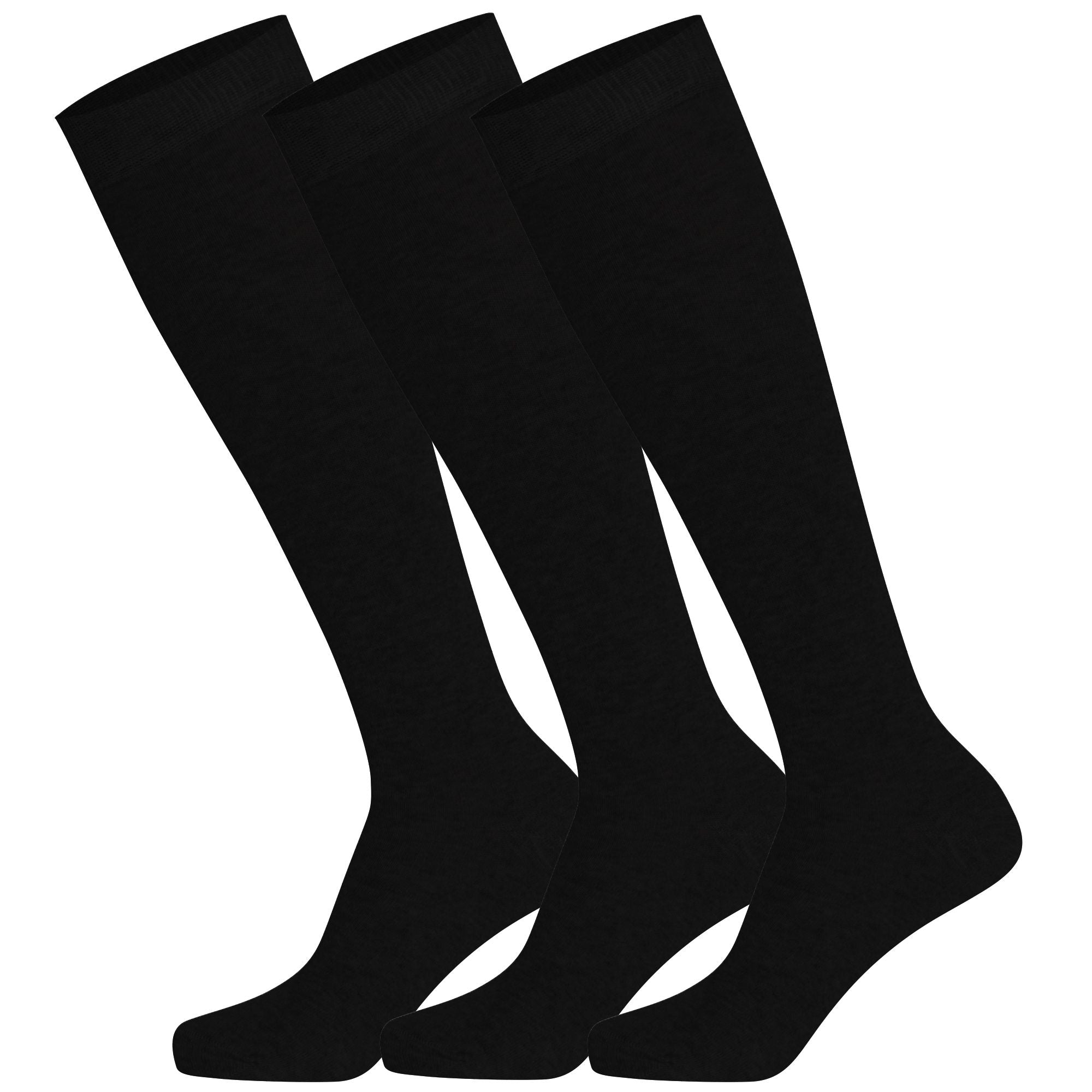 3 pairs of black Mysocks plain kids knee-high socks made from combed cotton.