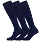 3 pairs of navy Mysocks plain kids knee-high socks made from combed cotton.