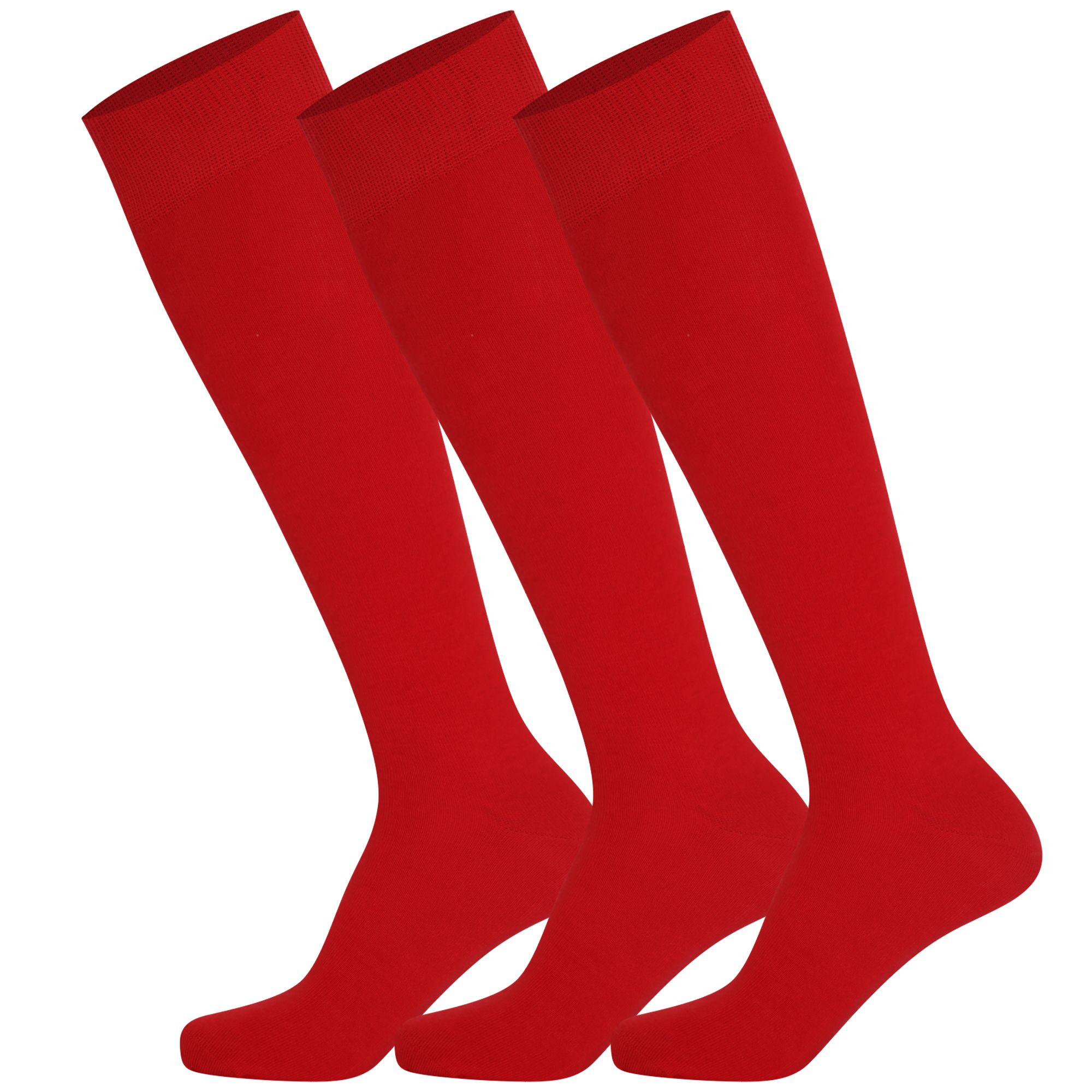 3 pairs of red Mysocks plain kids knee-high socks made from combed cotton.