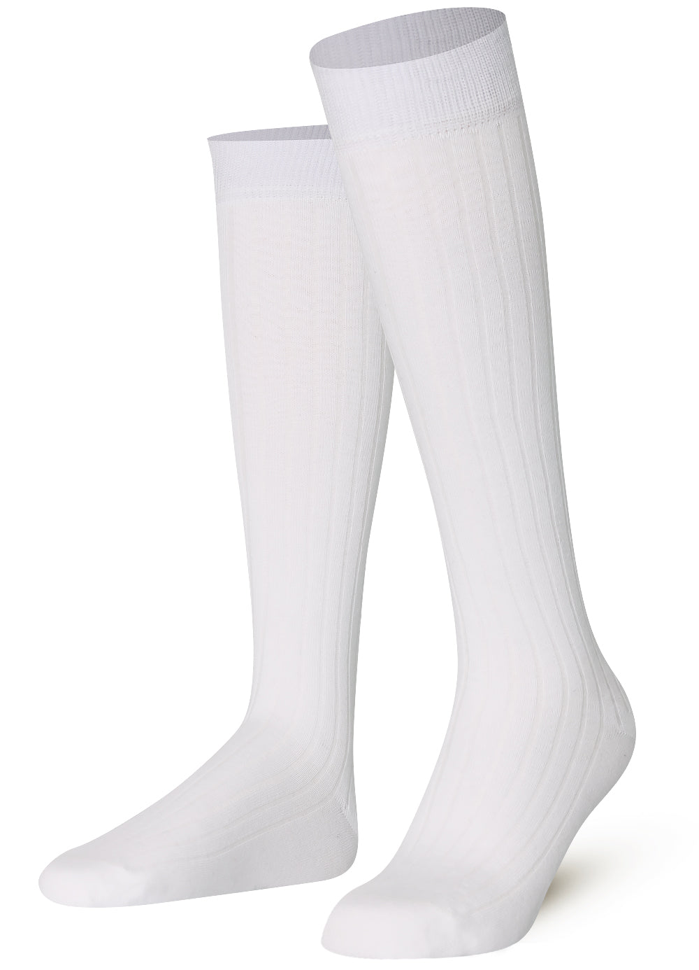 White Mysocks plain ribbed knee high socks made of extra fine combed cotton.