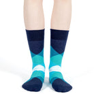 Mysocks unisex diamond design crew blue geometric pattern, featuring a seamless toe
