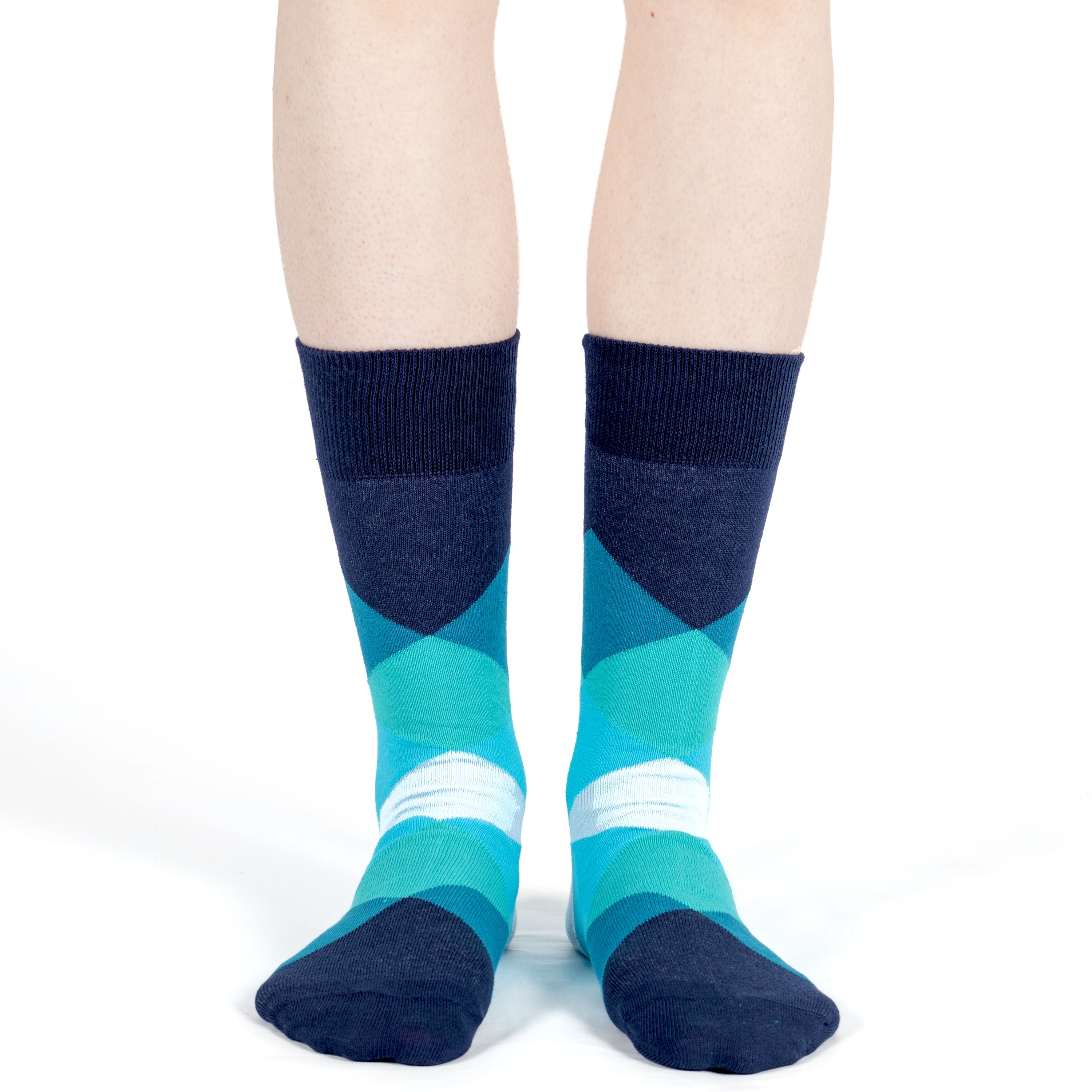 Mysocks unisex diamond design crew blue geometric pattern, featuring a seamless toe