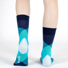 Mysocks unisex diamond design crew blue geometric pattern, featuring a seamless toe