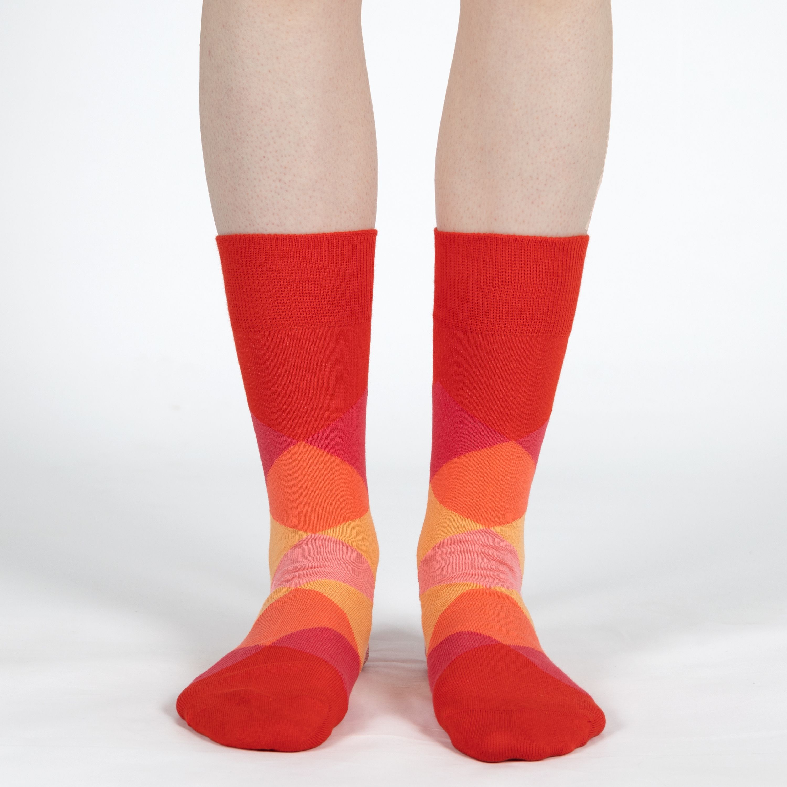 Mysocks unisex diamond design crew yellow in a orange geometric pattern, featuring a seamless toe