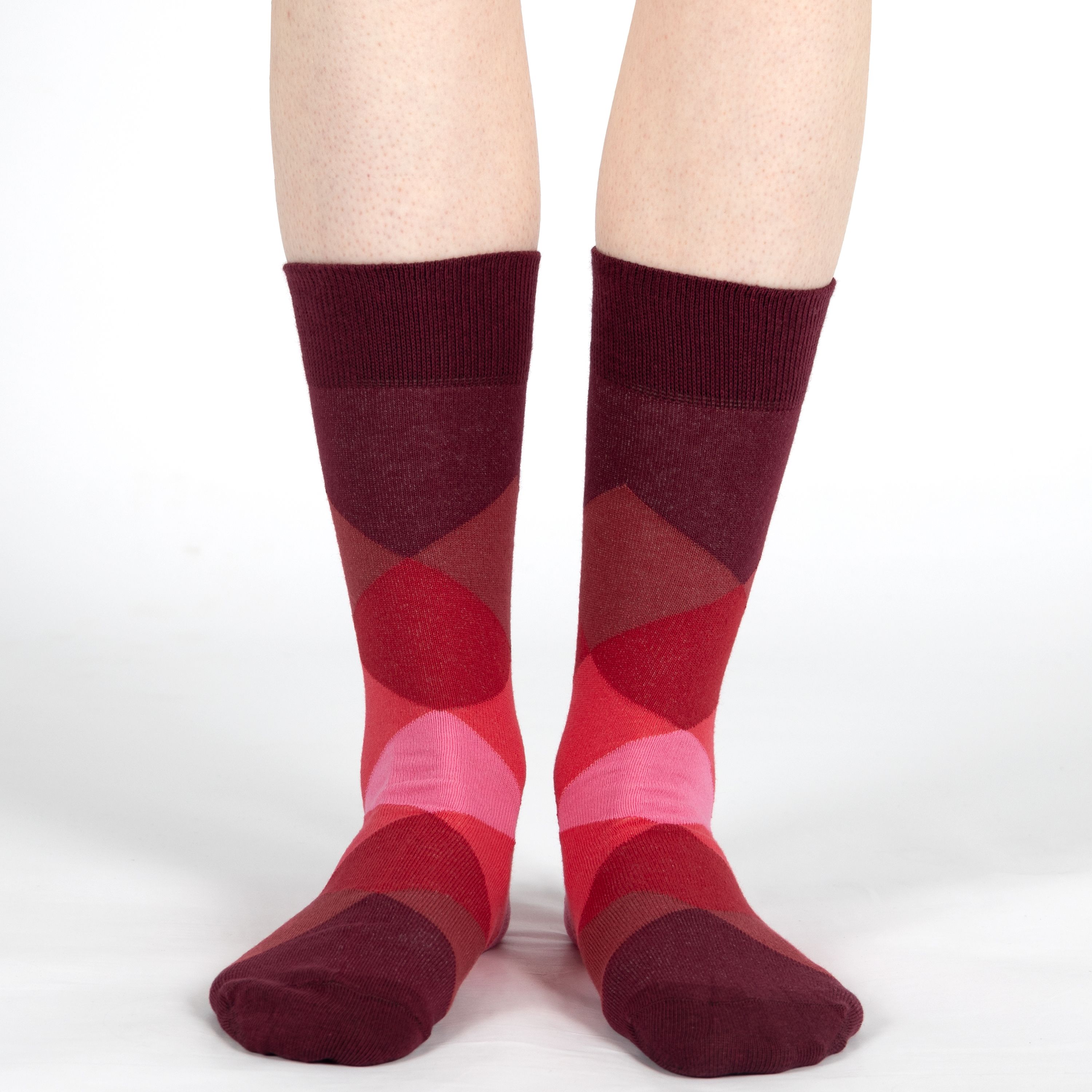 Mysocks unisex diamond design crew red geometric pattern, featuring a seamless toe