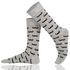 Gray socks with black mustache pattern on a white background