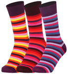 Mysocks unisex multi-colour striped crew socks in green, yellow, and khaki and purple and pink.