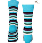 Mysocks unisex multi-colour striped crew socks in green, yellow, and khaki and purple and pink.