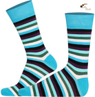 Mysocks unisex multi-colour striped crew socks in green, yellow, and khaki and purple and pink.