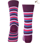 Mysocks unisex multi-colour striped crew socks in green, yellow, and khaki and purple and pink.