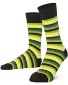 Mysocks unisex multi-colour striped crew socks in green, yellow, and khaki and purple and pink.