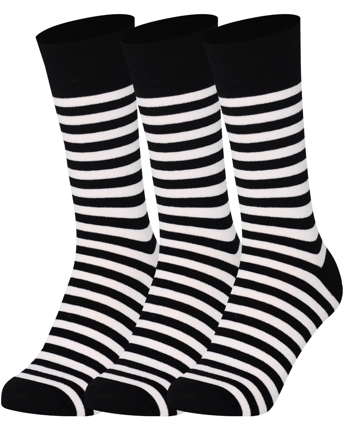 Mysocks men women socks stripe black and white 3 Pair Pack Seamless Toe Cotton Socks