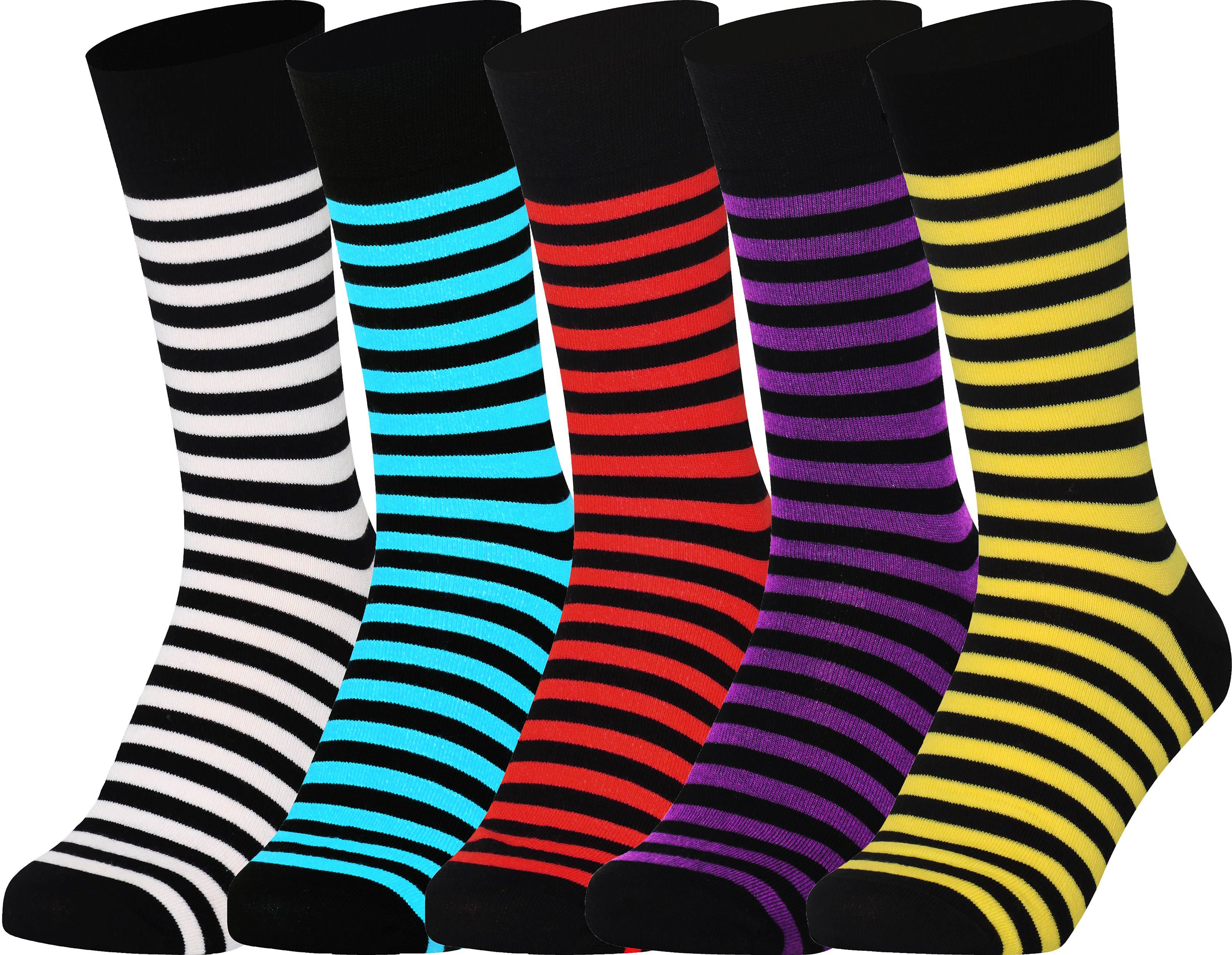 Mysocks Men Women Socks Set of five striped socks in black, white, blue, red, purple, and yellow