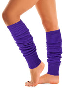 Woman wearing Mysocks electric purple 100% acrylic leg warmers