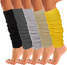 Five pairs of Mysocks women's extra soft knit leg warmers in black, dark grey, light grey, beige, and yellow.