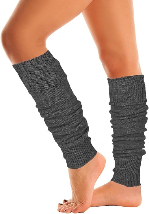 Five pairs of Mysocks women's extra soft knit leg warmers in black, dark grey, light grey, beige, and yellow.