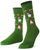 Green socks with penguin design on a white background