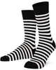 Unisex black and white striped crew socks made of extra fine combed cotton.