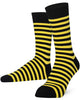 Unisex black and yellow striped crew socks made of extra fine combed cotton.