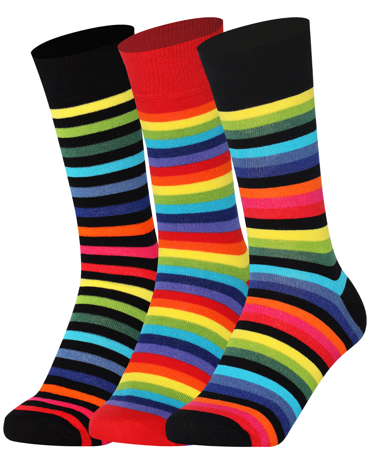 Mysocks unisex rainbow stripe crew socks made of cotton with a seamless toe design.