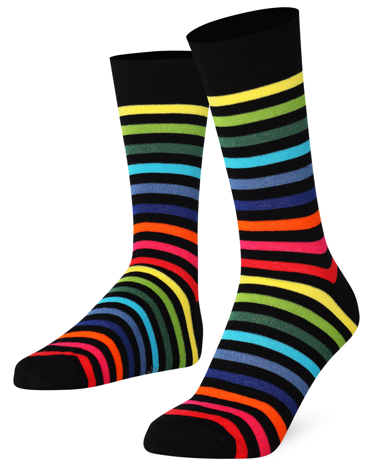 Mysocks unisex rainbow stripe crew socks made of cotton with a seamless toe design.