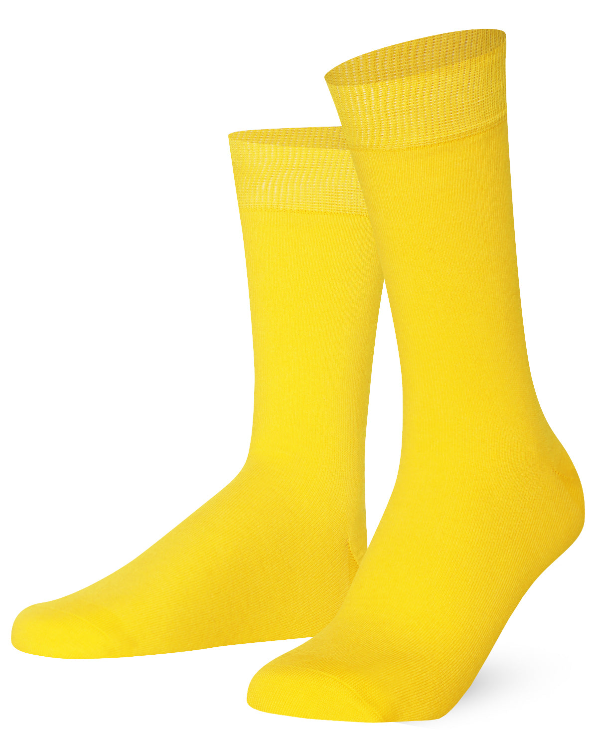 Pair of Mysocks unisex plain yellow crew socks made from combed cotton.