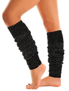Women's black glitter speckled knit leg warmers worn over bare legs
