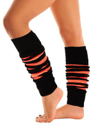 Mysocks women's soft acrylic orange and black striped leg warmers worn on legs