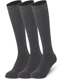 Womens 3 Pairs Knee High Socks Plain Combed Cotton Seamless Toe -Anthracite