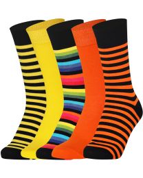 Crew Socks Stripe Plain Combination 5 Pairs Combed Cotton