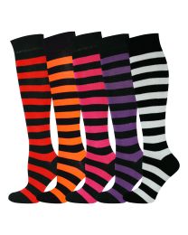  Knee High 5 Pairs Stripe Multi Vibrant Colour Socks Gift Box-4 - 7-02