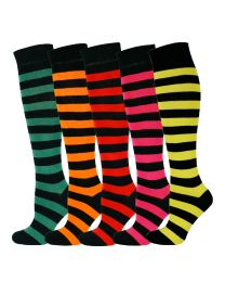  Knee High 5 Pairs Stripe Multi Vibrant Colour Socks Gift Box-4 - 7-01