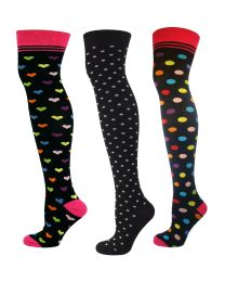 Over the Knee Socks Multi Pattern 3 Pairs Combed Cotton