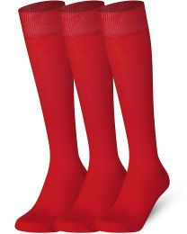 Women 3 Pairs Knee High Socks Plain Combed Cotton Seamless Toe 