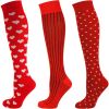 Women Knee High Red Valentine Theme 3 Pairs Combination Socks